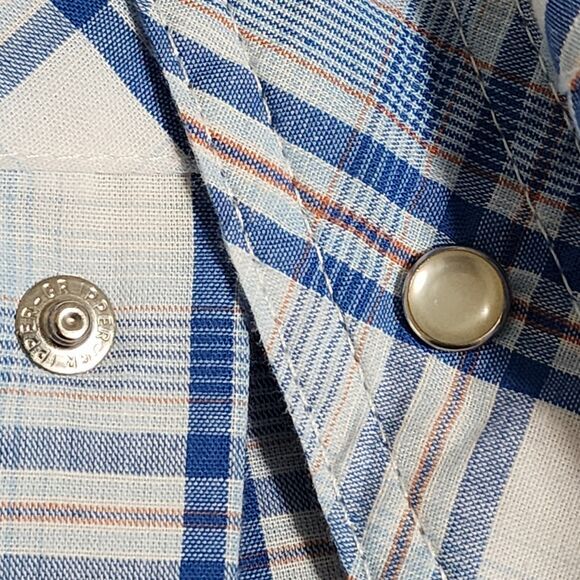 Wrangler Western Shirt Pearl Snaps Plaid Short Sleeve Blue Cotton-Blend Men's XL - Picture 2 of 8